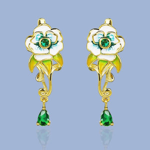 Green Flower Shape Earrings Enamel Wedding Party Jewelry
