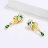 Green Flower Shape Earrings Enamel Wedding Party Jewelry
