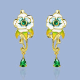 Green Flower Shape Earrings Enamel Wedding Party Jewelry