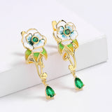 Green Flower Shape Earrings Enamel Wedding Party Jewelry
