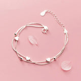 925 Sterling Silver Double Chain Love Hearts Bracelet For Women