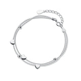 925 Sterling Silver Double Chain Love Hearts Bracelet For Women
