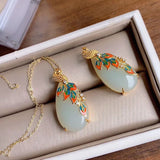 Enamel Porcelain Zircon Hetian Jade Peacock Necklace Silver Jewelry