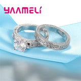 925 Sterling Silver CZ Stone Engagement Ring Set
