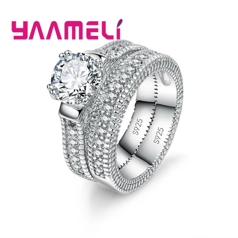 925 Sterling Silver CZ Stone Engagement Ring Set
