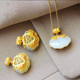 Ethnic Style Pisces Safety Lock Pendant S925 Sterling Silver Plated Hetian Jade