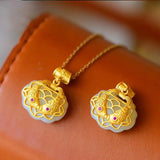 Ethnic Style Pisces Safety Lock Pendant S925 Sterling Silver Plated Hetian Jade