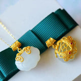 Ethnic Style Pisces Safety Lock Pendant S925 Sterling Silver Plated Hetian Jade