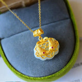 Ethnic Style Pisces Safety Lock Pendant S925 Sterling Silver Plated Hetian Jade