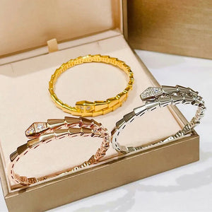 925 Sterling Silver Diamond Snake Bone Bracelet