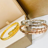 925 Sterling Silver Diamond Snake Bone Bracelet