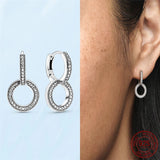 925 Silver Heart Double Round Earrings Birthday Gift