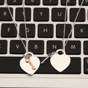 925 Silver Love Edge Enamel Key Necklace for Woman