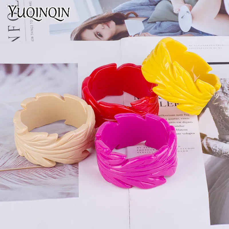 Engraved Flowers Acrylic Cuff Bracelet Vintage Resin Bangle
