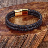 Classic Brown Cross-Braided Rope Chain Stainless Steel Magnetic Clasp