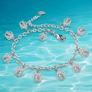Classic Full Crown 925 Sterling Silver Anklet For Women