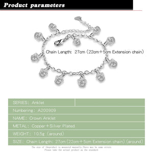 Classic Full Crown 925 Sterling Silver Anklet For Women