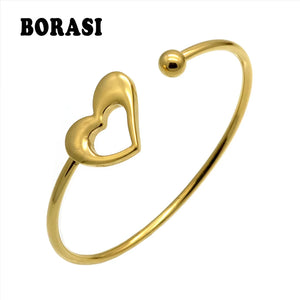 Heart-shaped Open Bracelet For Women Street Taste Geometry Love Gold-color