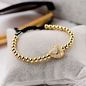 Leopard Head Charm Bracelet Braided Beaded Adjustable Bracelet