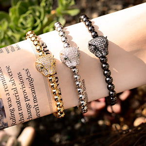Leopard Head Charm Bracelet Braided Beaded Adjustable Bracelet