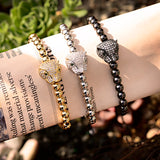 Leopard Head Charm Bracelet Braided Beaded Adjustable Bracelet
