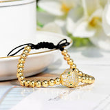 Leopard Head Charm Bracelet Braided Beaded Adjustable Bracelet