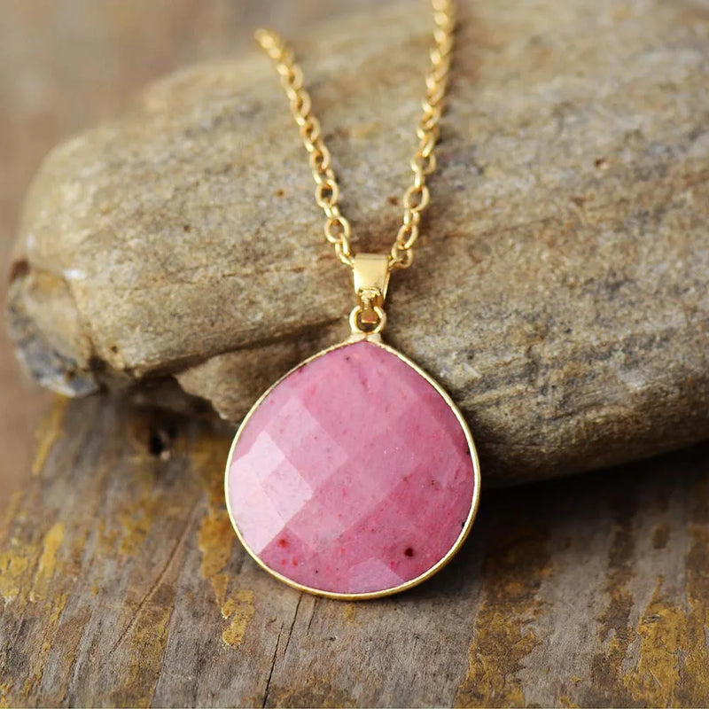 Natural Stone Teardrop Pendant Necklaces Rhodonite Lapis Gems