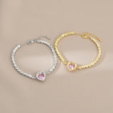 Pink Zircon Heart Bracelet Women Charm Bridal Wedding Jewelry