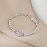 Pink Zircon Heart Bracelet Women Charm Bridal Wedding Jewelry