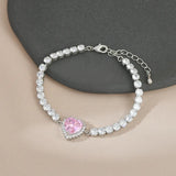 Pink Zircon Heart Bracelet Women Charm Bridal Wedding Jewelry