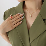 Retro Cross Necklace Stainless Steel Pearl Inlay High Jewelry
