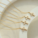 Retro Cross Necklace Stainless Steel Pearl Inlay High Jewelry
