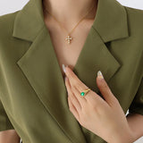 Retro Cross Necklace Stainless Steel Pearl Inlay High Jewelry