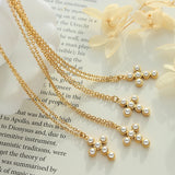 Retro Cross Necklace Stainless Steel Pearl Inlay High Jewelry