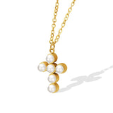 Retro Cross Necklace Stainless Steel Pearl Inlay High Jewelry