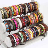30pcs Mixed Retro Leather Surfer Cuff Bracelets