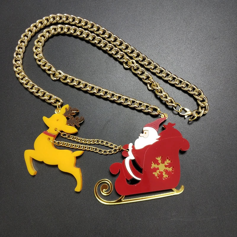 Father Christmas Sweater Pendant Necklace for Women Girls Kids