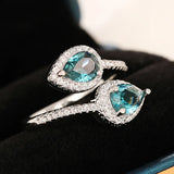 925 Silver Water Droplet Zircon Adjustable Ring for Women