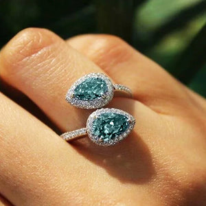 925 Silver Water Droplet Zircon Adjustable Ring for Women