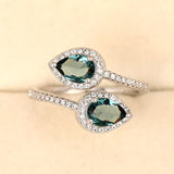925 Silver Water Droplet Zircon Adjustable Ring for Women