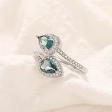 925 Silver Water Droplet Zircon Adjustable Ring for Women