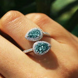 925 Silver Water Droplet Zircon Adjustable Ring for Women