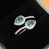 925 Silver Water Droplet Zircon Adjustable Ring for Women