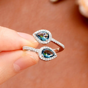 925 Silver Water Droplet Zircon Adjustable Ring for Women
