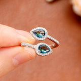925 Silver Water Droplet Zircon Adjustable Ring for Women