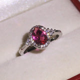 Silver Red Zircon Circle Rings for Women Girlfriend Gift
