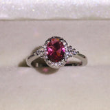 Silver Red Zircon Circle Rings for Women Girlfriend Gift