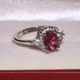 Silver Red Zircon Circle Rings for Women Girlfriend Gift