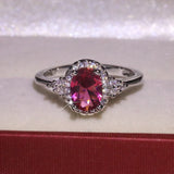 Silver Red Zircon Circle Rings for Women Girlfriend Gift