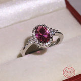 Silver Red Zircon Circle Rings for Women Girlfriend Gift